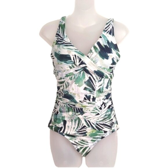 Niptuck Joanne MultiFit Cup One Piece Swimsuit Twisted Ruched Slimming Palm Leaf - Picture 1 of 11